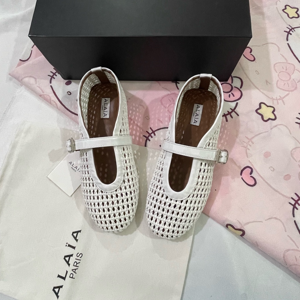 Alaa White Woven Mary Jane Flats